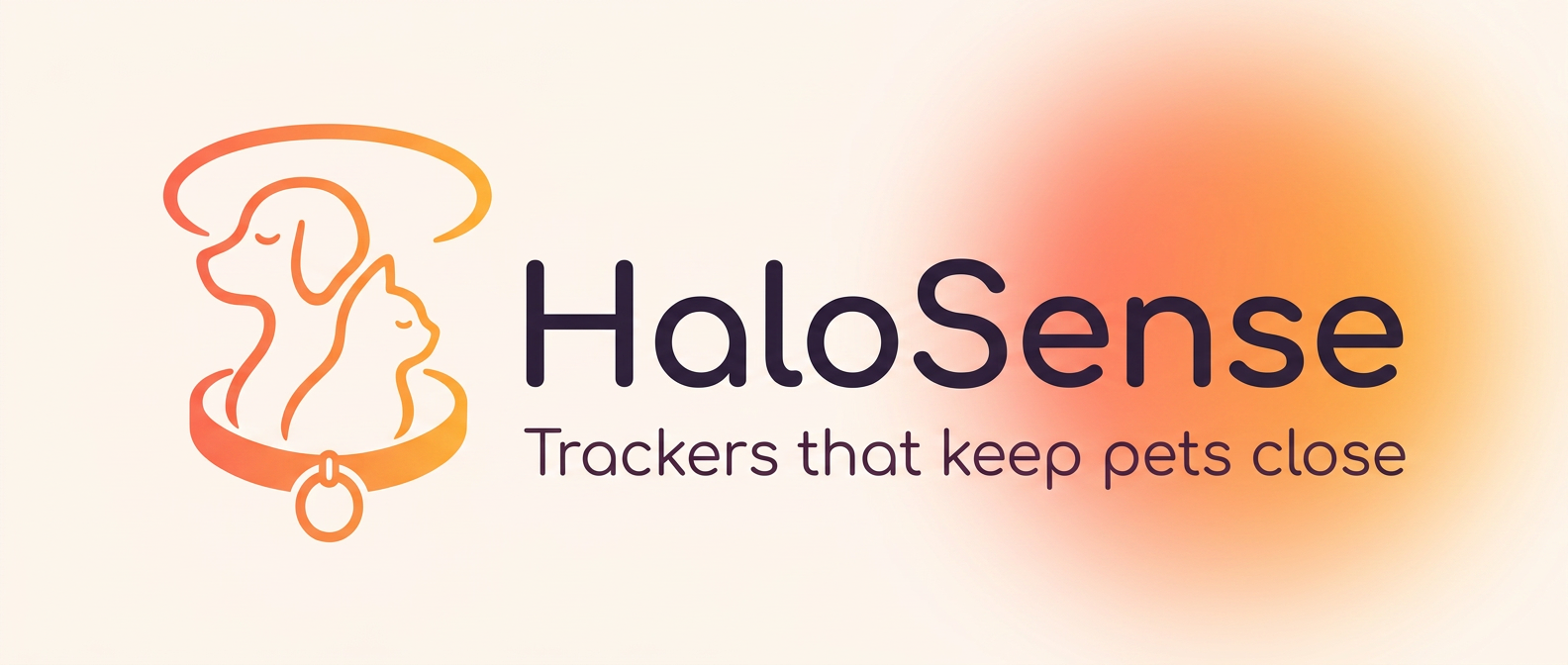 HaloSense social banner with the logo, brand name and the line Trackers that keep pets close